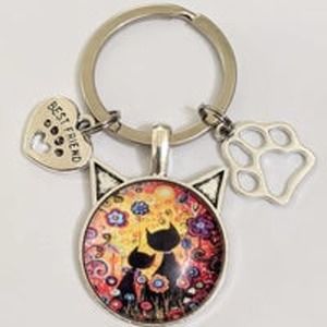 4/$20 Black cat cats paw heart best friend keychain keyring cabochon dome charm